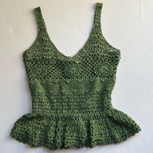 Zara Peplum Green Crochet Top